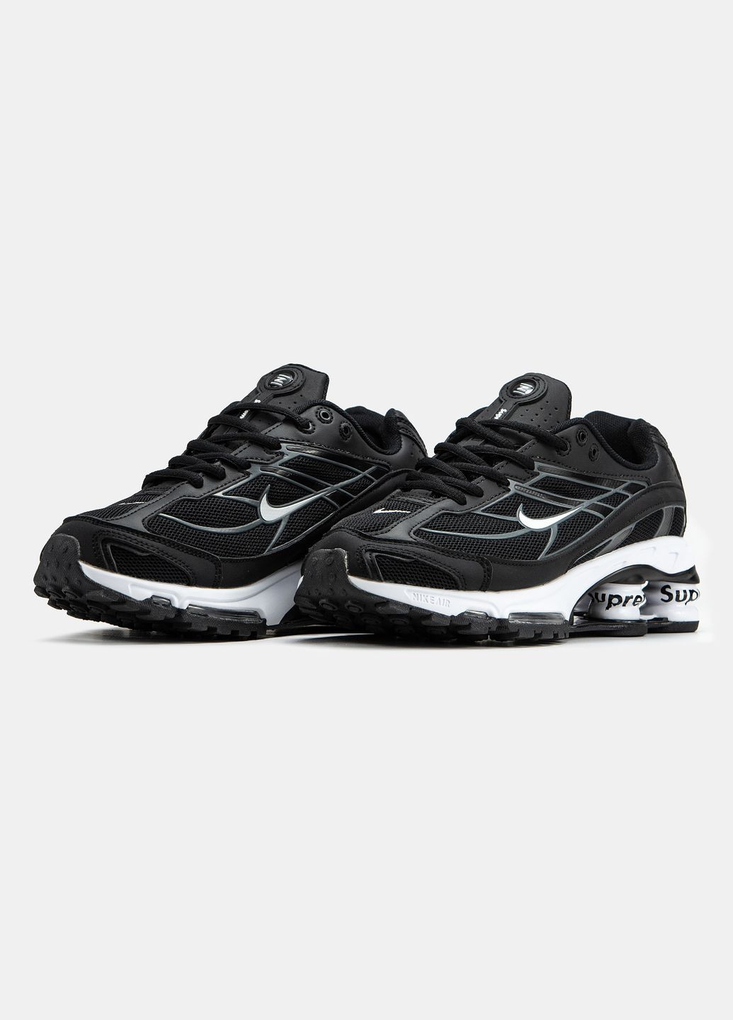 Черные демисезонные кроссовки мужские nike shox ride 2 supreme black white | найк шокс райд 2 черные No Brand