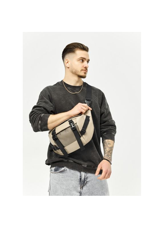 Велика шкіряна чоловіча поясна сумка бананка DynamicDart сіра Sambag (328470347)