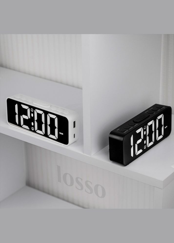 Часы электронные настольные Premium BASIC с LED подсветкой черный Losso (322776851)