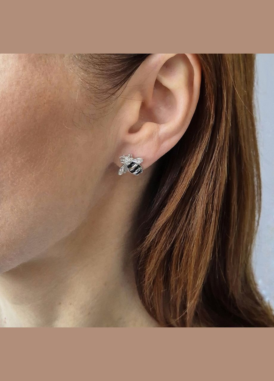 Серебряные серьги гвоздики на фиксаторах Пчелка серебро 925 пробы Родированное ск2чф/1141 2.60г No Brand (323653856)