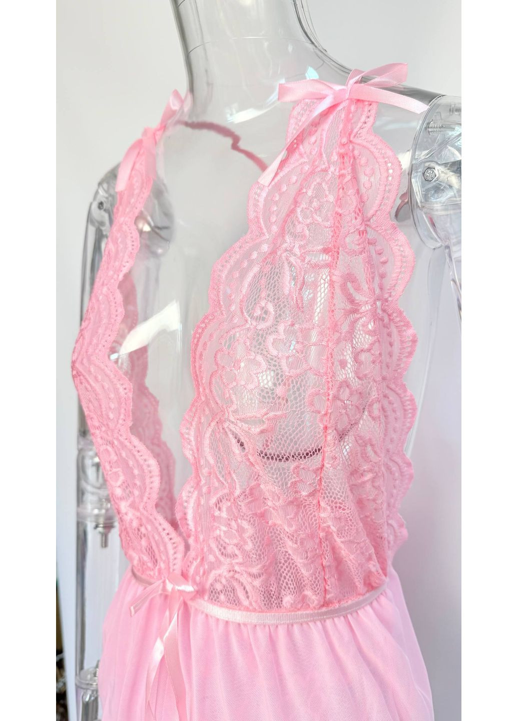 Жіночий боді напівпрозорий з мереживом декорований спідницею мінісукня брителі на спині No Brand Kerry (322512510)