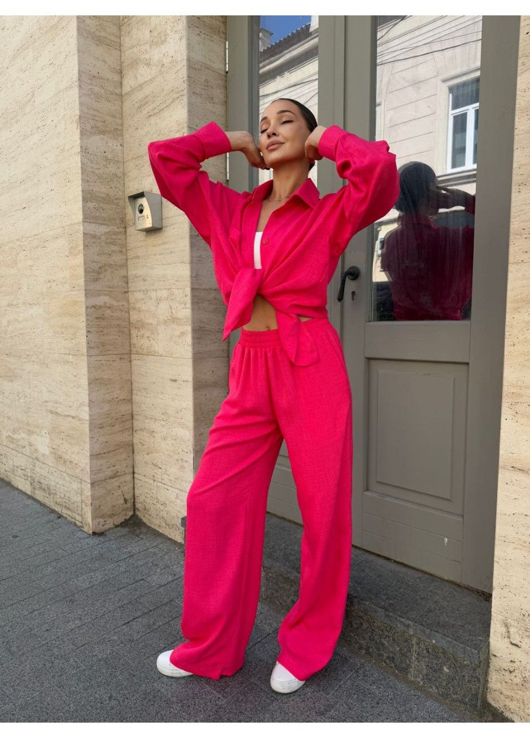 Женский костюм лен тройка Мод 856 Малина Україна (340276909)