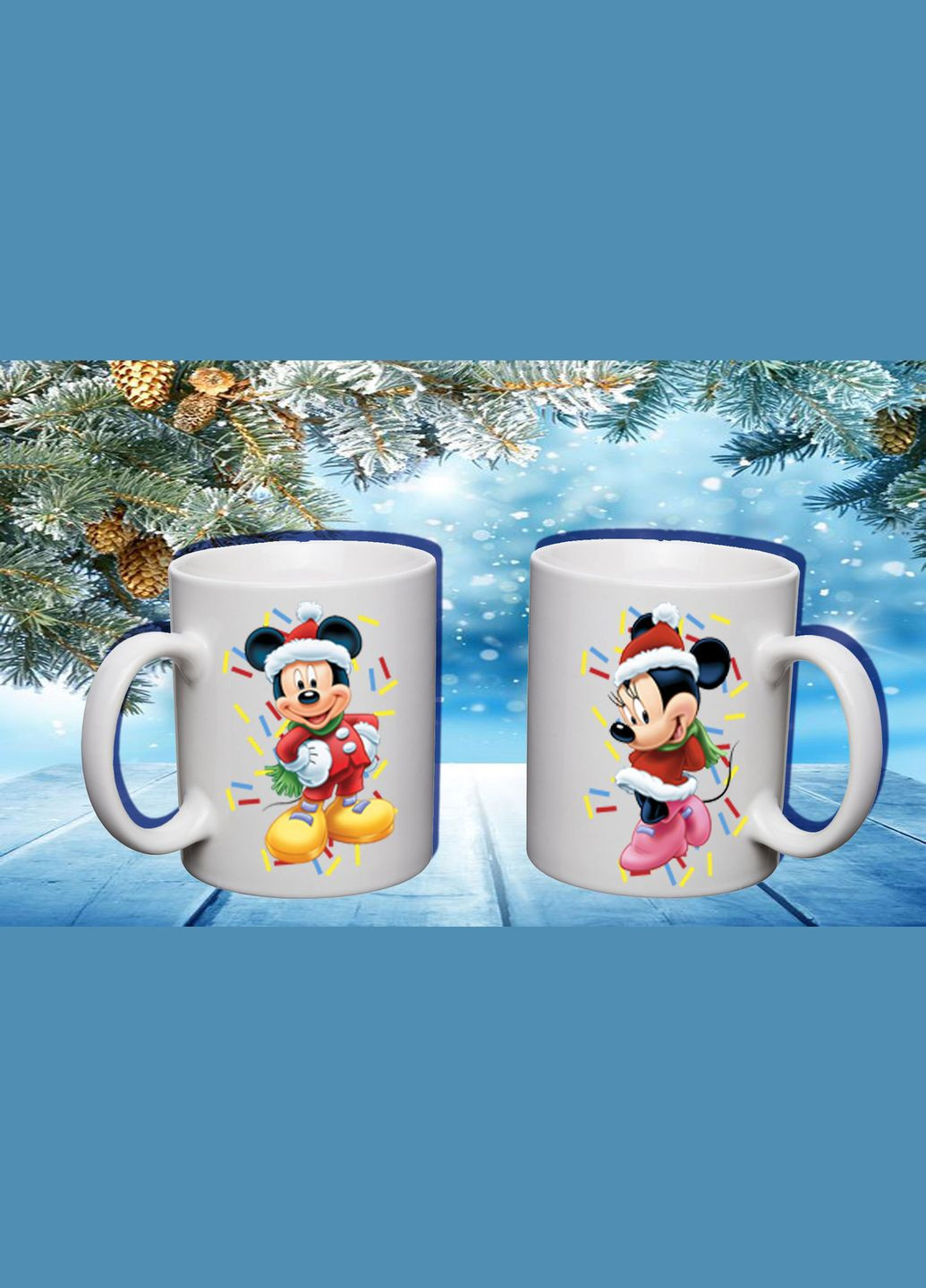 Парные белые чашки с принтом "Микки и Минни Маус: Новый Год" Кавун Чашка (316113843)