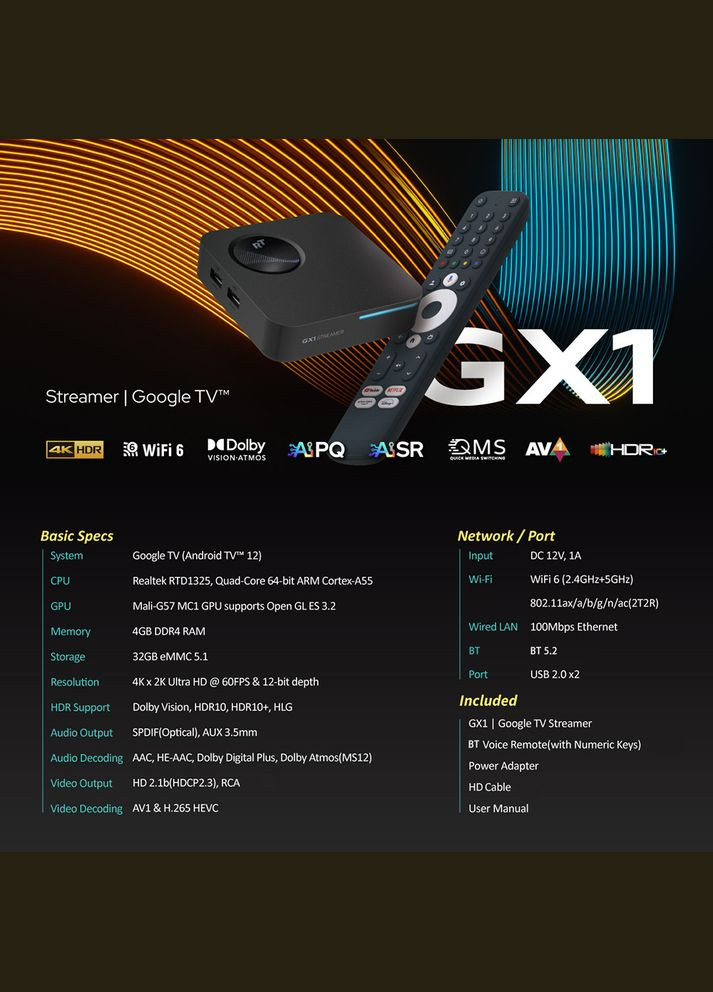 GX1 4/32 ГБ, Realtek RTD1325, WiFi6, сертифицированный Netflix 4K RockTek (325482178)