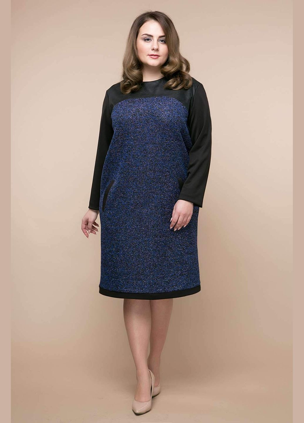 Темно-синя повсякденний елегантна сукня з букле вива темно-синій Tatiana