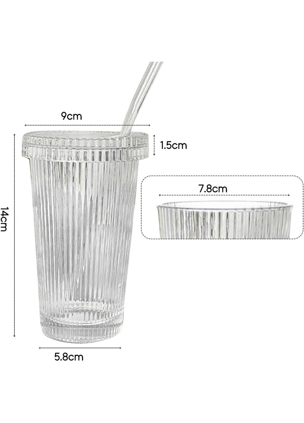 Склянка з ребристого скла з кришкою і трубочкою для коктейлів, айс кави - Vintage 375 мл More (300522971)