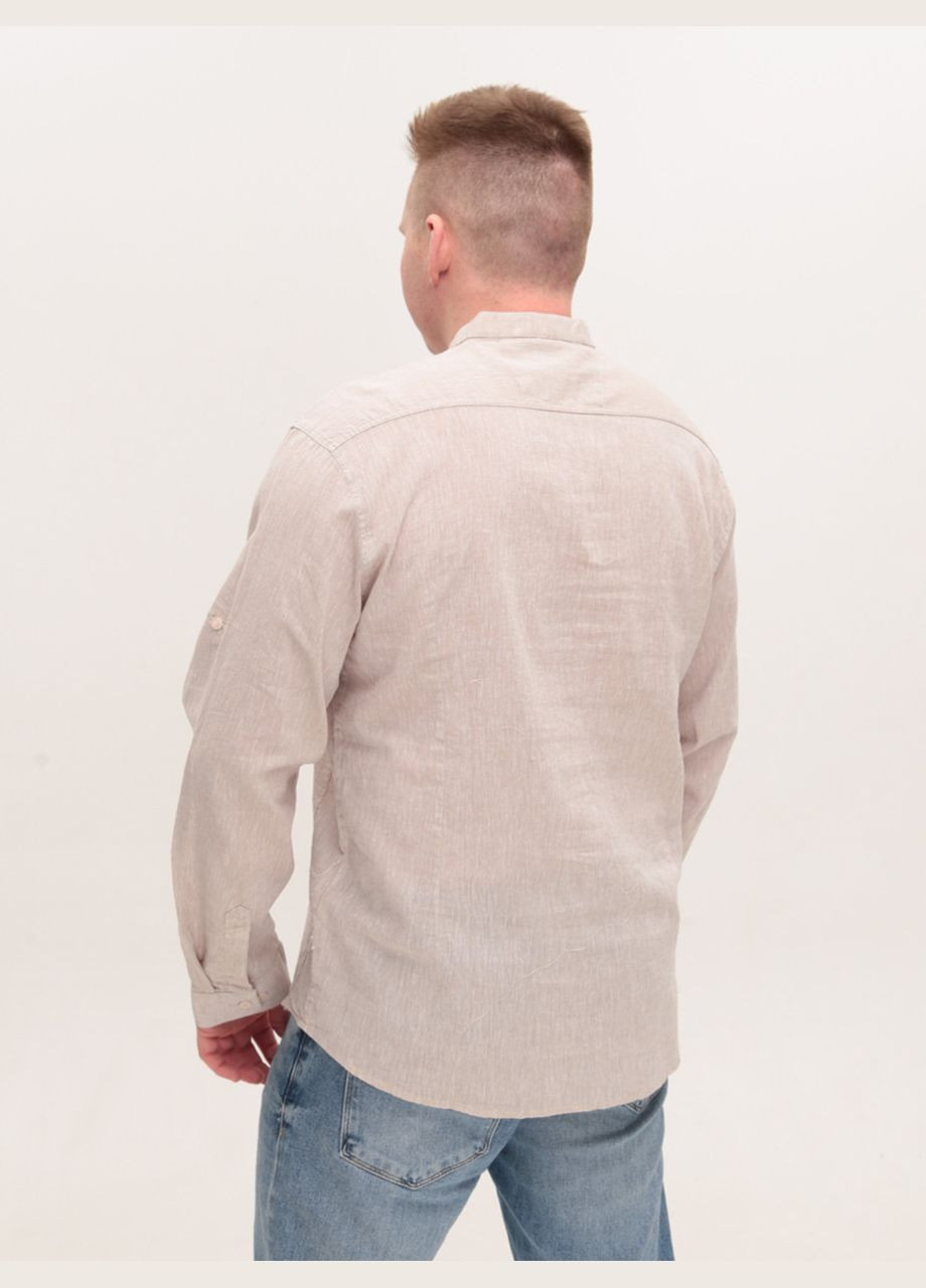 Сорочка чоловіча бежева лляна довгий рукав великий розмір Jean Piere Пряма (323202303)