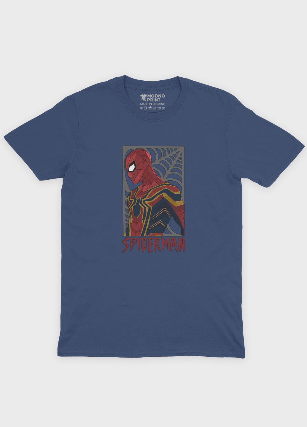 Темно-синяя демисезонная футболка для мальчика с принтом супергероя - человек-паук (ts001-1-nav-006-014-048-b) Modno