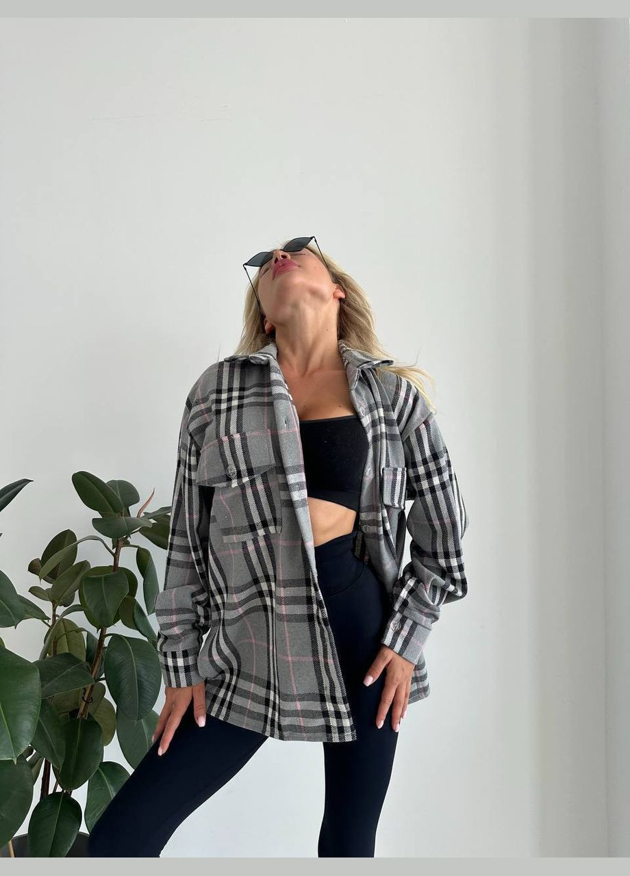 Серая рубашка в клетку No Brand