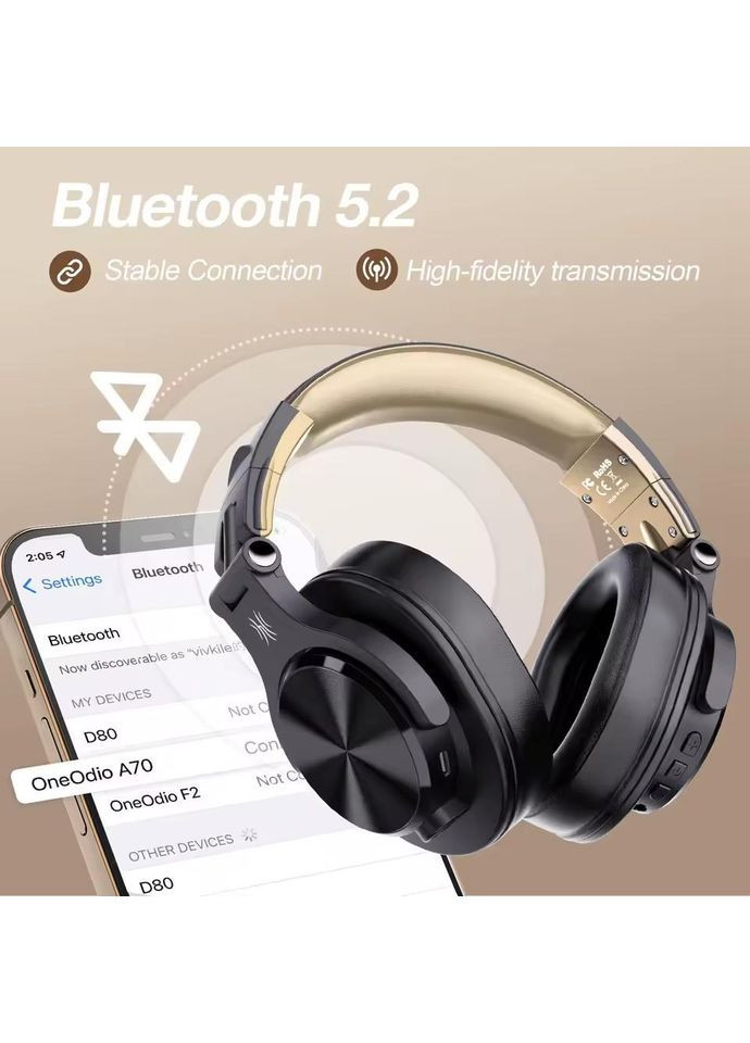 Наушники беспроводные A70 со сложной конструкцией и микрофоном Накладные Bluetooth 5.2 наушники для студии и диджеев Oneodio (368785919)