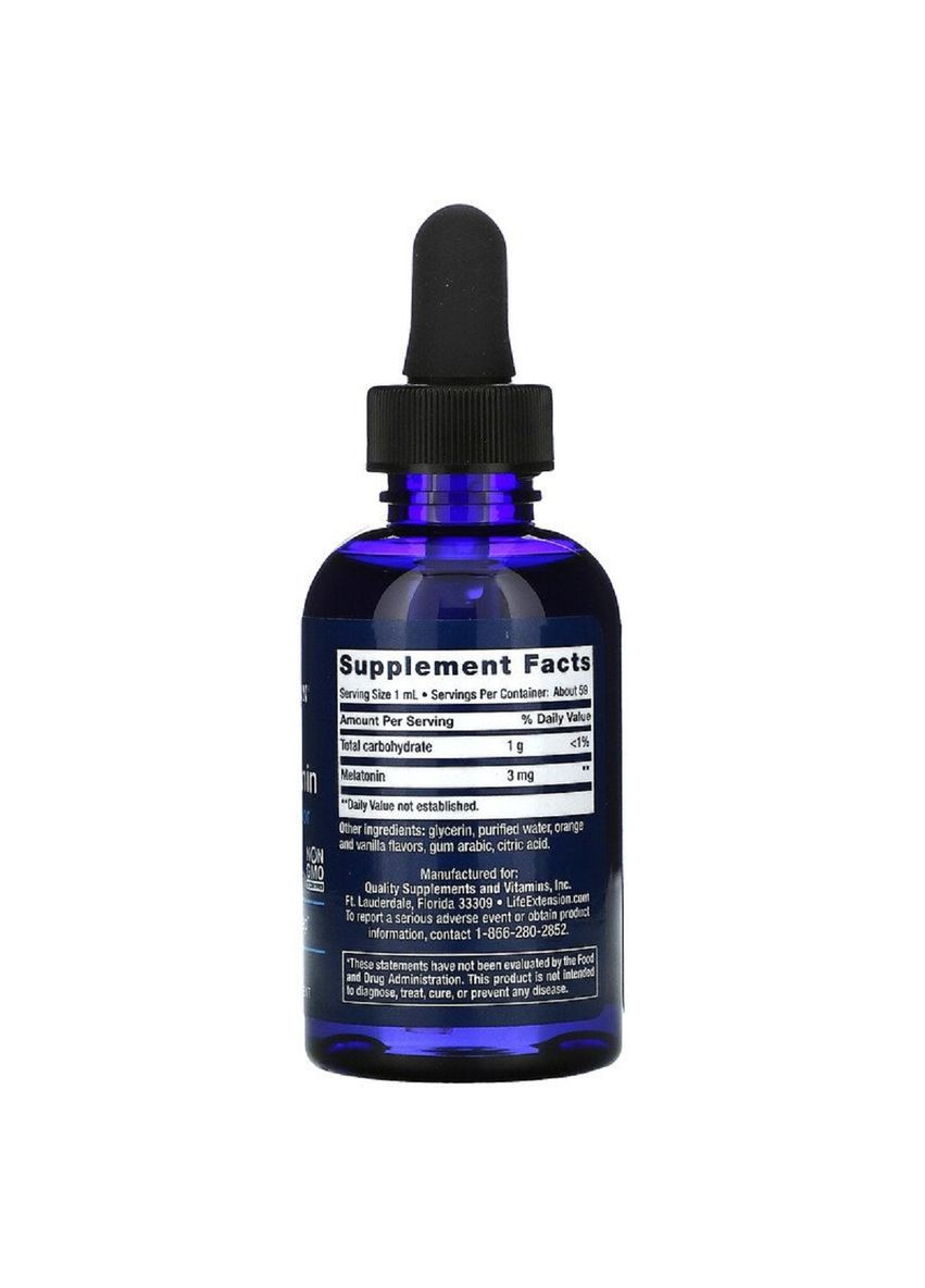Мелатонин жидкий, быстродействующий с цитрусово-ванильным вкусом, Fast-Acting Liquid Melatonin,, 2 жидких унции (59 мл) Life Extension (330626611)