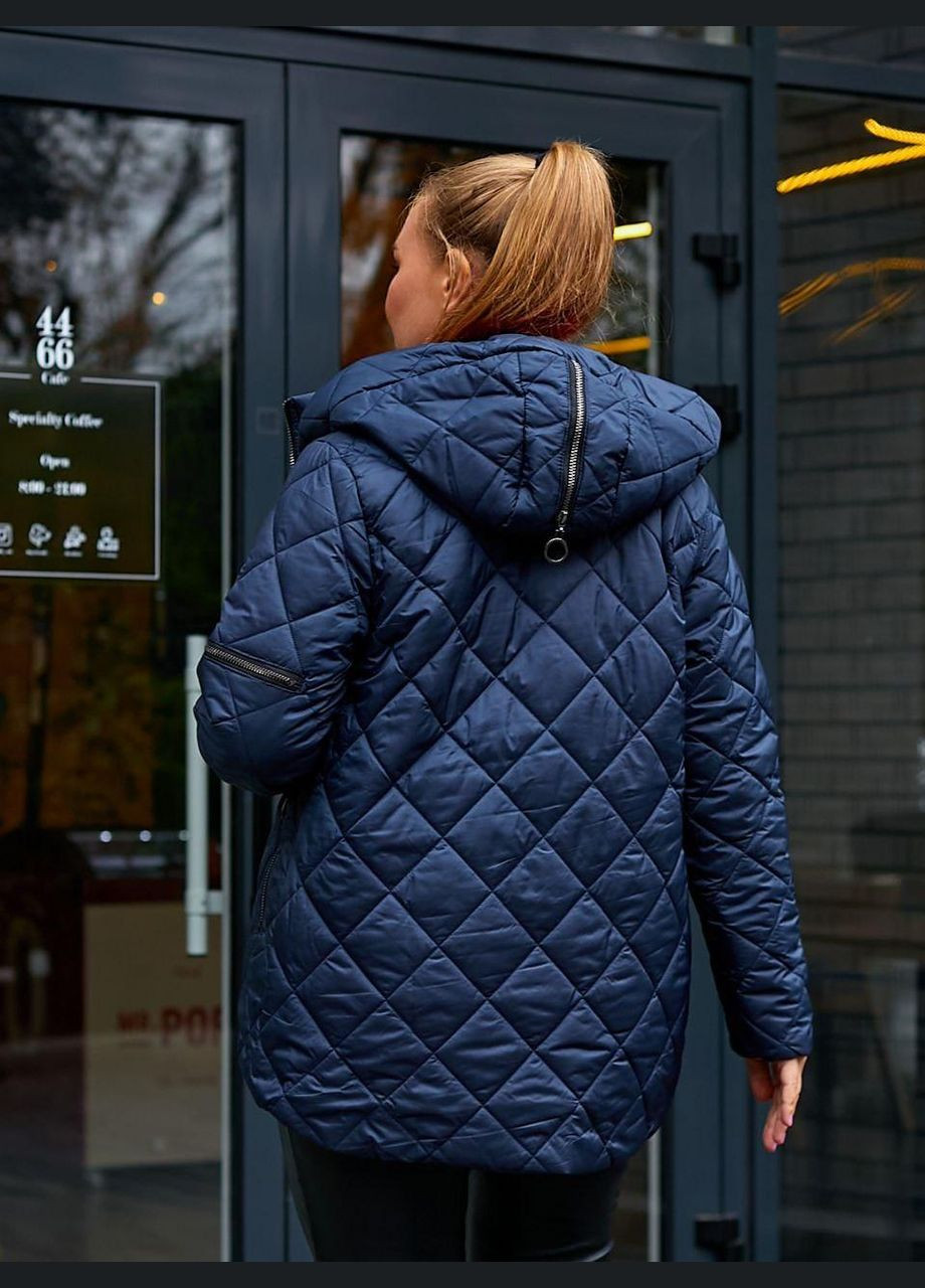 Темно-синя зимня куртка жіноча зимова батальна sf-127 тепло та стильно темно-синій, 50-52 Sofia
