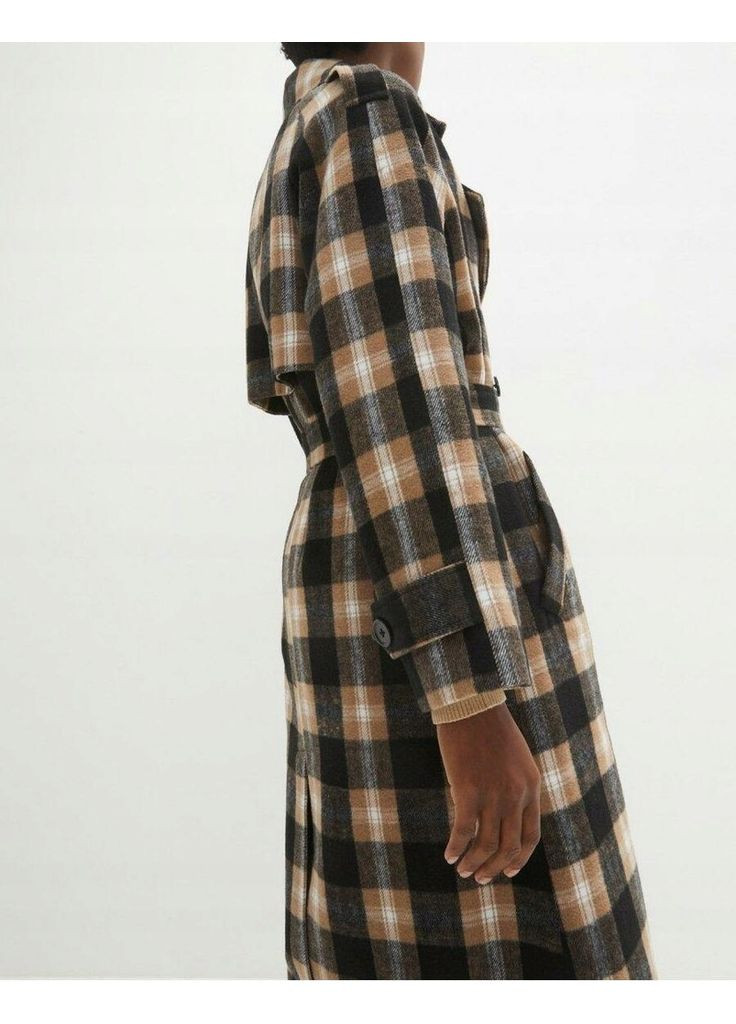 Комбіноване демісезонне Жіноче пальто в клітинку з поясом -40 двобортне Bpc