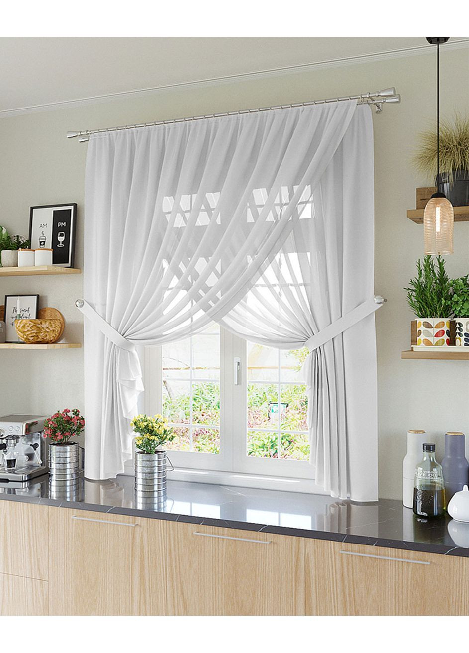 Комплект тюль короткая Pivdenne 280х170 см 2 шт и подвязы креп белый (2039-280-2pod) No Brand (368766848)