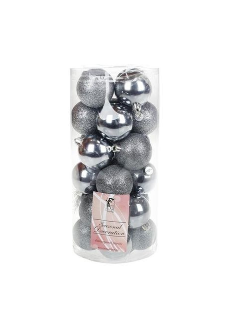 Набор новогодних елочных шаров 6 см 24 шт. стальной 11647, шары на елку, елочные игрушки Flora (360639133)