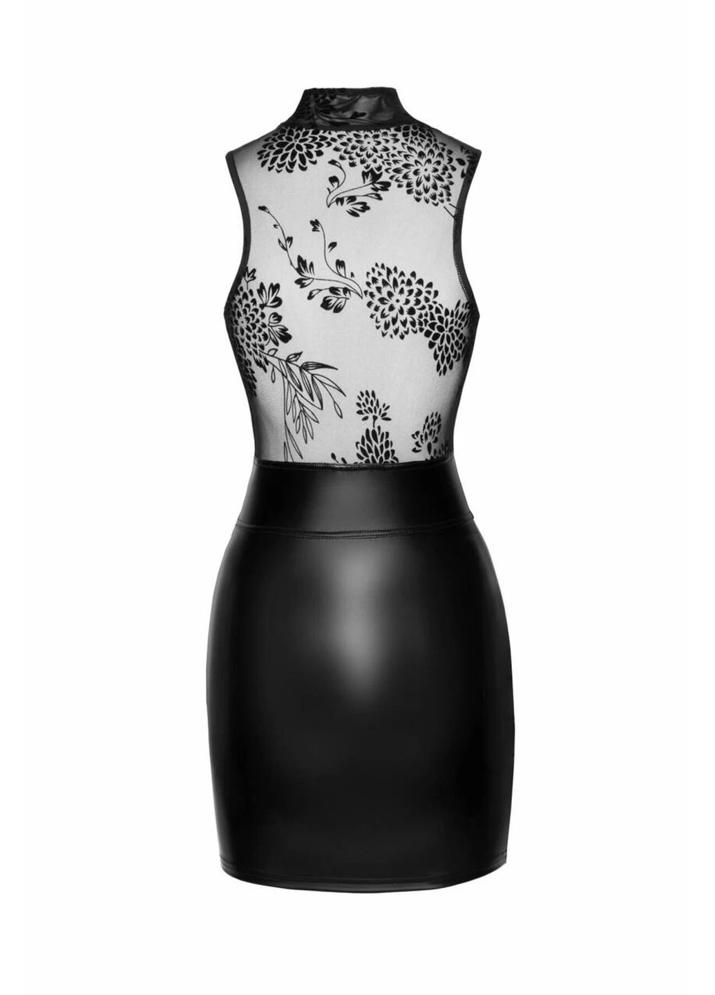 Чорна сукня f241 short dress with powerwetlook skirt and tulle top, Noir Handmade
