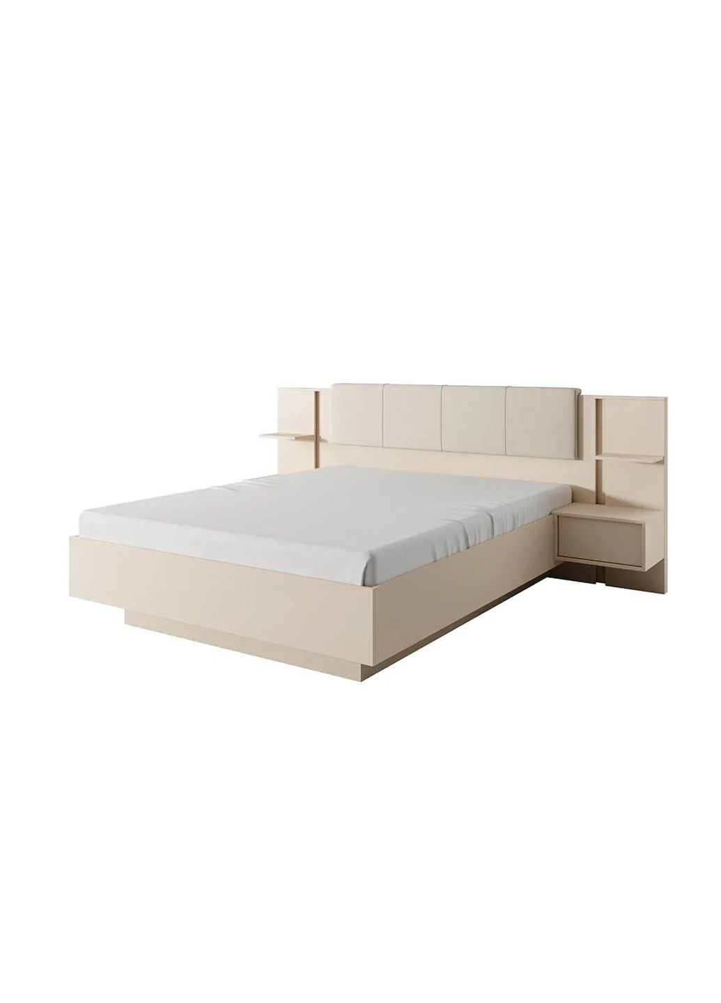 Двоспальне ліжко Фрея (Dast) 160x200 бежеве з підйомним механізмом, підсвіткою та двома тумбами LAGOM (356683865)