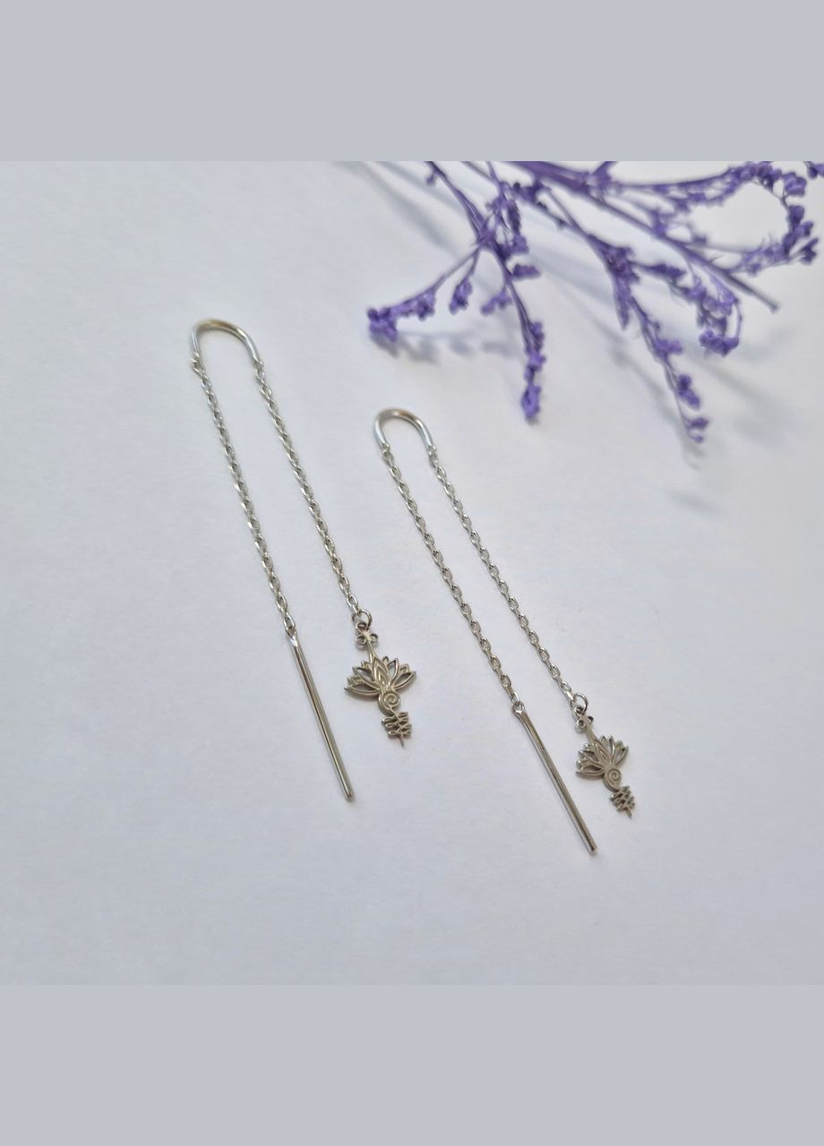 Серебряные серьги протяжки цепочки без камней Лотос серебро 925 пробы Родированное 734р 2.10г No Brand (322426383)