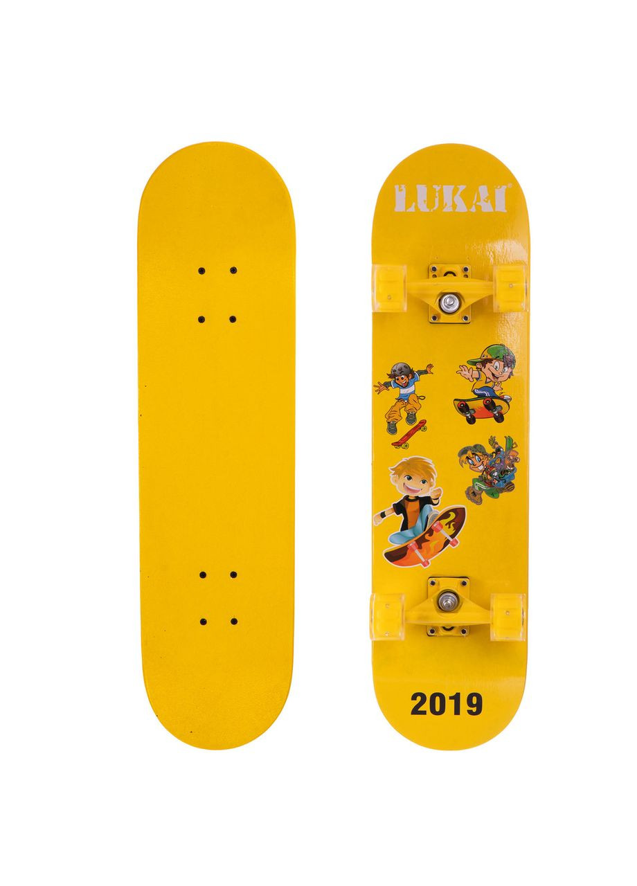 Скейтборд у зборі (роликова дошка) зі світяться колесами (колесо-PU, р-р деки 78x20x1,2см, жовтий) (SK-1245-1) Lukai (361437409)
