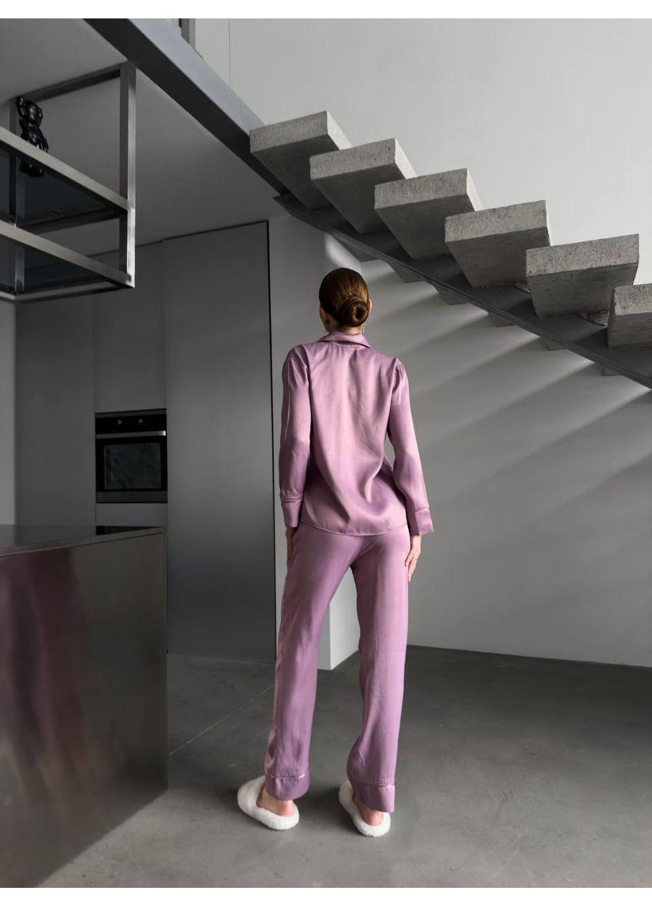 Пудровая всесезон женская пижама из флок сатина пудрово-розового цвета No Brand