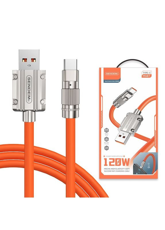 Кабель силиконовый USB>Type-C M68T 120W 1M ORANGE Sendem (335371752)