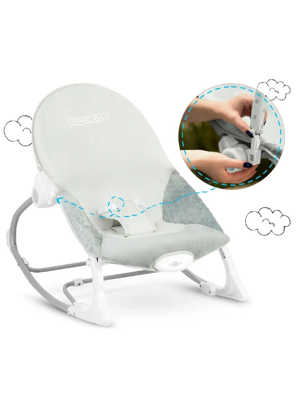 Дитяче крісло гойдалка шезлонг з вібрацією знімним оголів'ям іграшками для дітей малюків від народження (477146-Prob) Сіро-синє Unbranded (294908236)