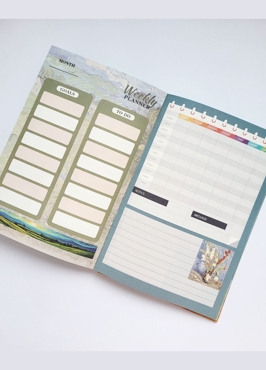 Щоденник-планер формату А5, блокнот з принтом Ван Гог, недатований з обкладинкою картини Соняхи 96 аркушів No Brand (322872634)