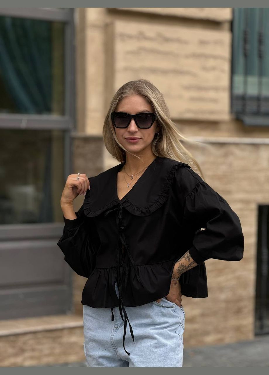 Чёрная женская блузка на завязках черного цвета 31431 No Brand