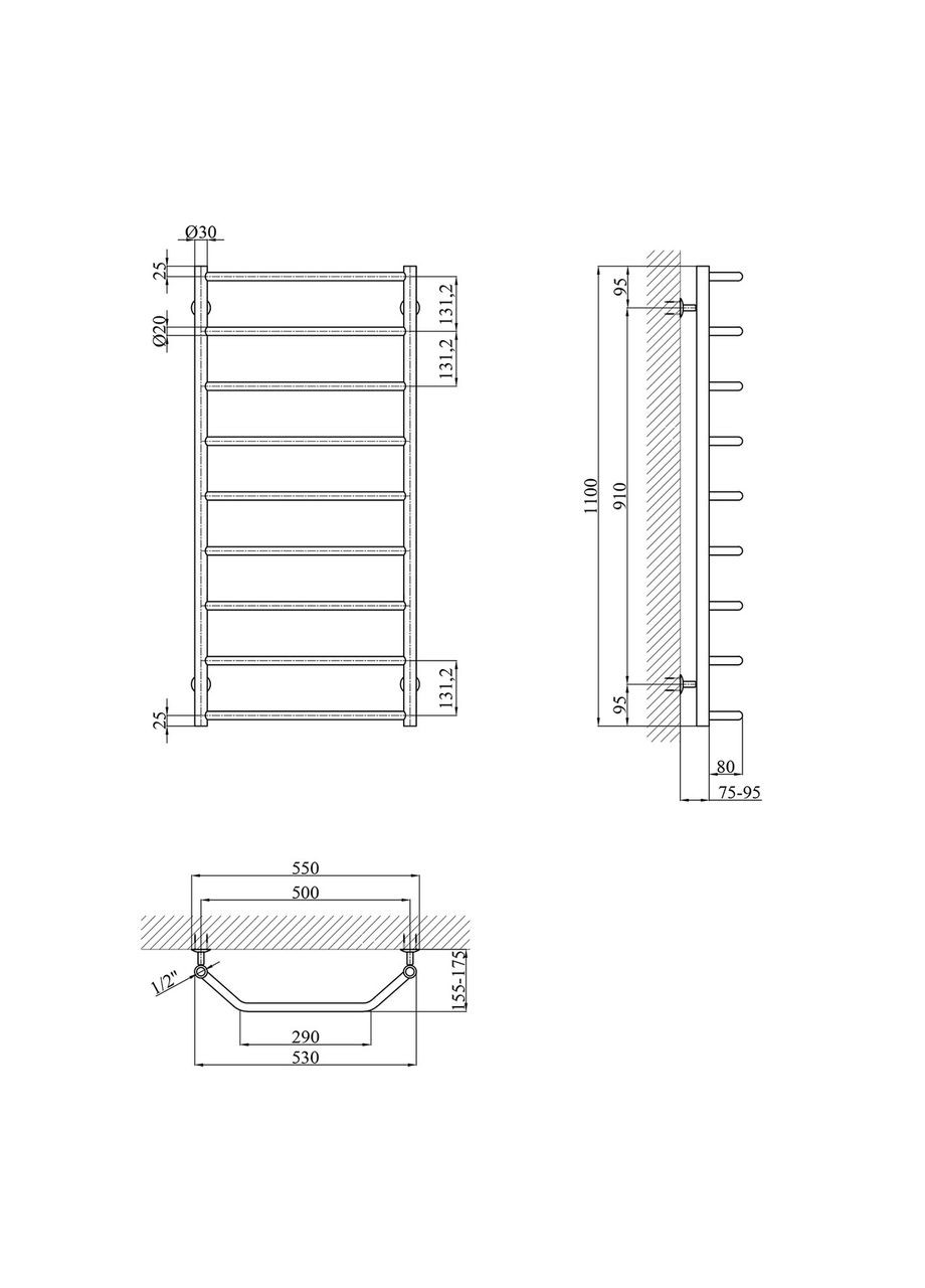 Сушарка для рушників водяна Трапеція ДТ13 1100х530/9 Kroner (317169759)