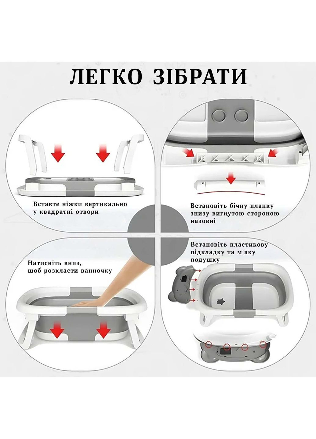 Складна дитяча ванночка для купання новонародженої дитини з термометром, зливом та подушкою Yu Xin (341724417)