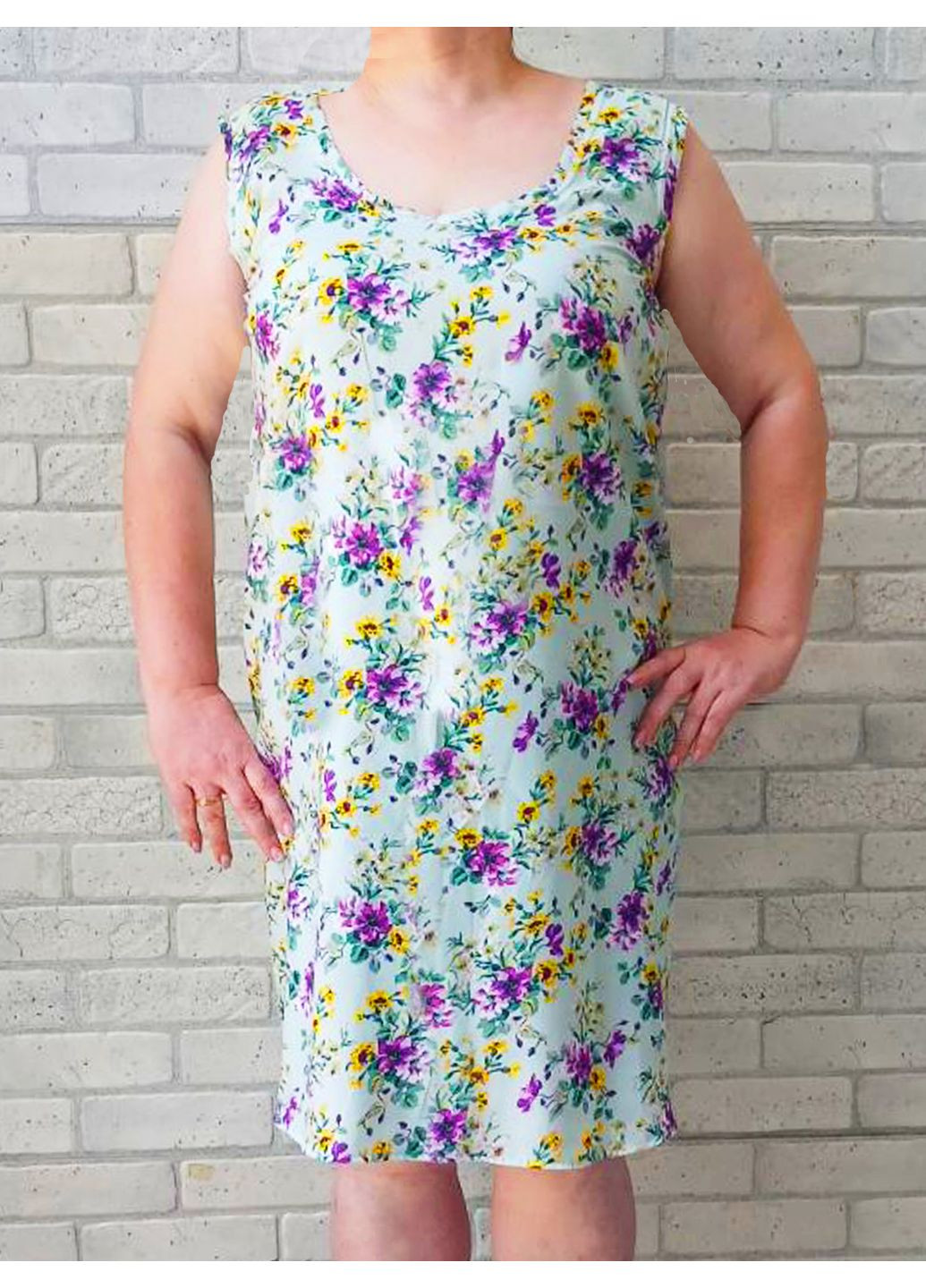 Нічна сорочка бавовняна для жінок великого розміру батал, нічнушка літня легка без рукава, бавовна (штапель) No Brand (351855126)