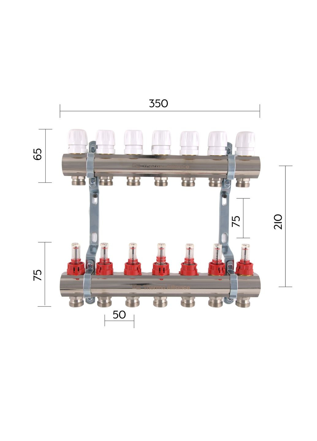 Колектор з витратомірами Standart 1" 7 виходів Thermo Alliance SD235W7 (341326667)