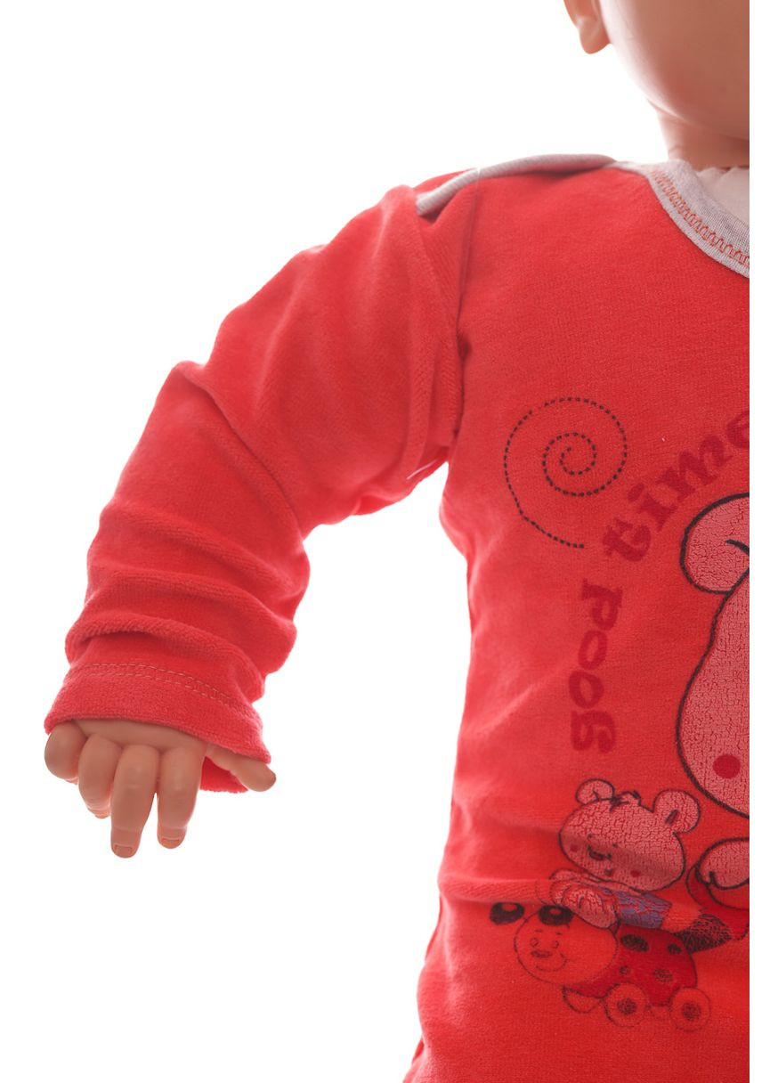 Боди с длинным рукавом велюр красное с мишкой MiniPapi 74 см (26685) BABYKROHA (297199945)