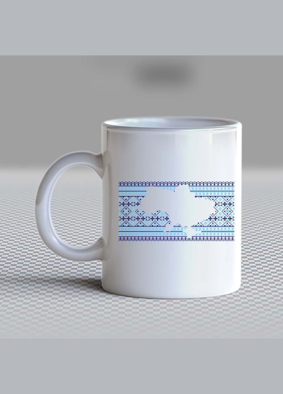 Белая кружка (чашка) с принтом "Карта Украины на фоне синего орнамента" Push IT Кавун Чашка (316112115)