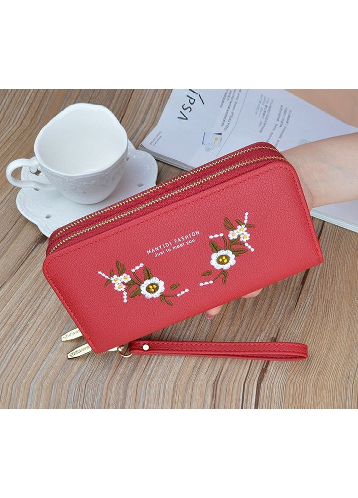 Модный женский кошелек клатч с вышивкой цветами на молнии экокожа для девушекный клатч для денег ProDobro (363259167)