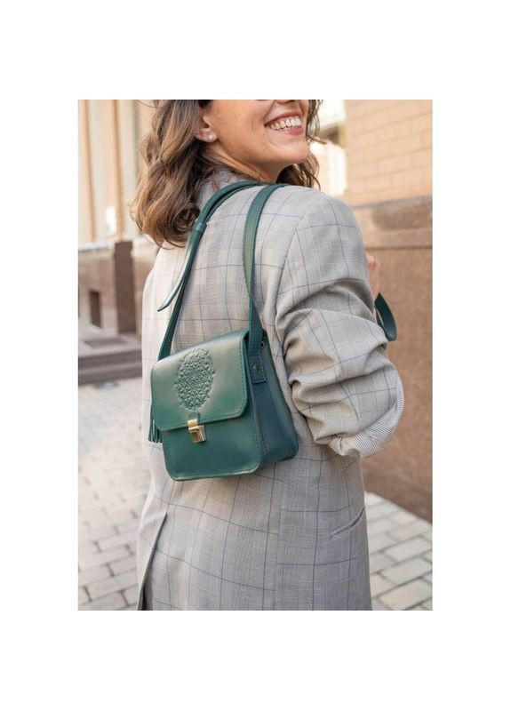 Сумка крос-боді через плече з натуральної шкіри жіноча для документів та для телефону маленька Зелений 40198 BlankNote (361970401)