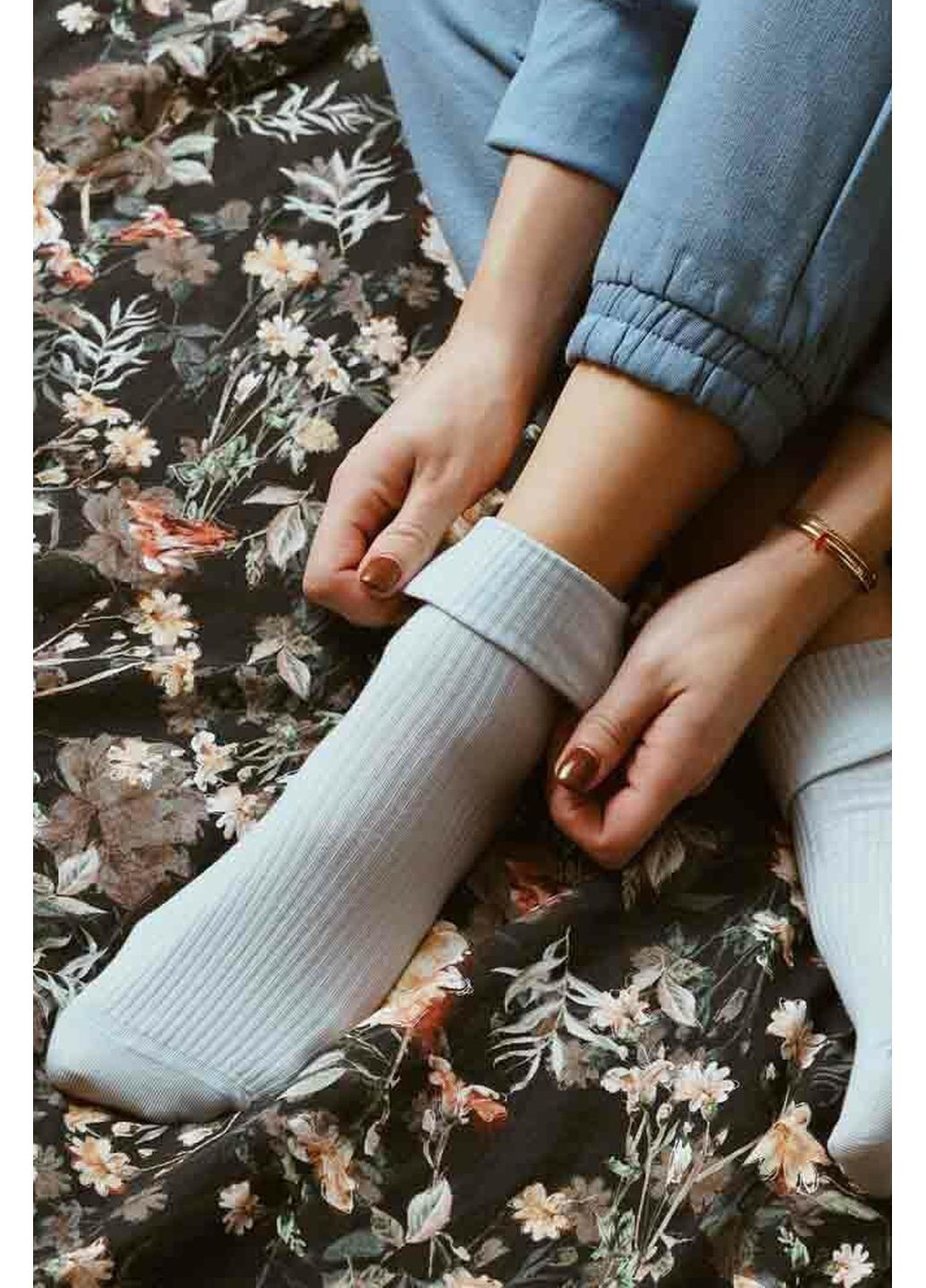 Голубые носки в рубчик хлопковые с ослабленной резинкой 062 Steven (349500532)