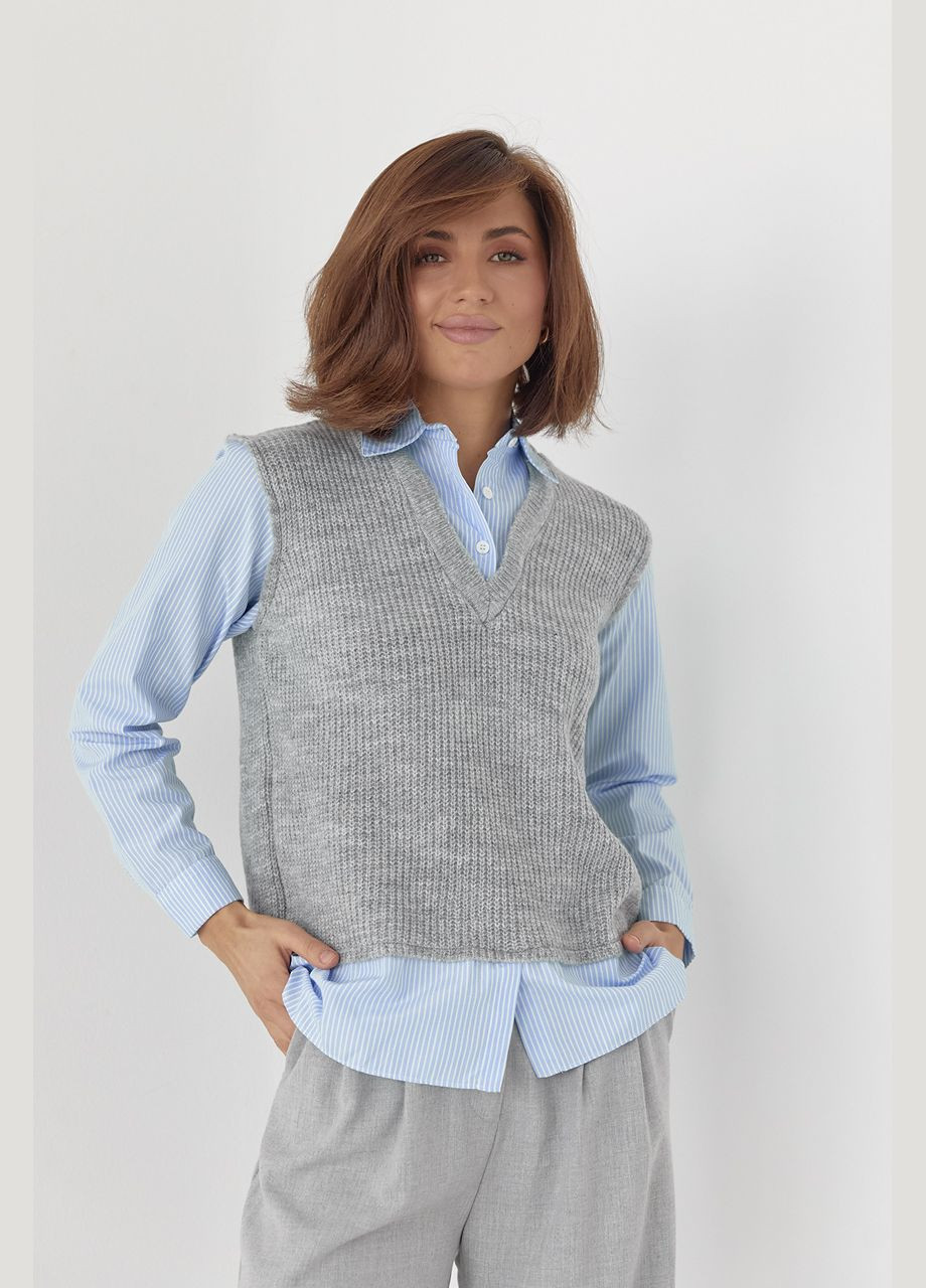 Жіноча сорочка з в'язаним жилетом - сірий Lurex (277358371)