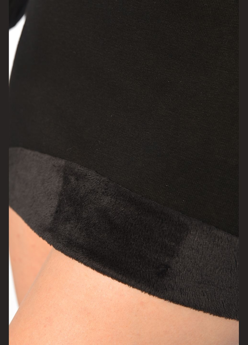 Черное джинсовое платье женское на меху черного цвета с надписью а-силуэт Let's Shop с надписью