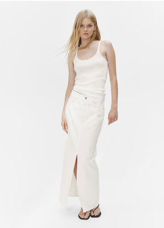 Белая кэжуал однотонная джинсовая юбка макси H&M