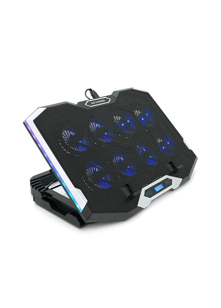 Підставка під ноутбук K10, 10-17", 8 * 70mm, корпус пластик + алюміній, 2xUSB2.0 + LCD, 410x297x40mm, RGB, Box, Q10 IceCoorel (317171870)