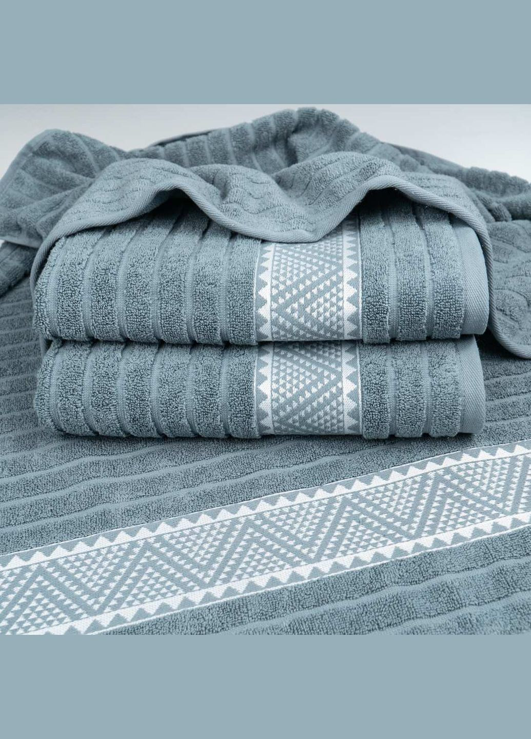 Махровий рушник для обличчя та рук Зіпп 50х90см 500г/м2 (Світлосірий) GM Textile сіро-синій