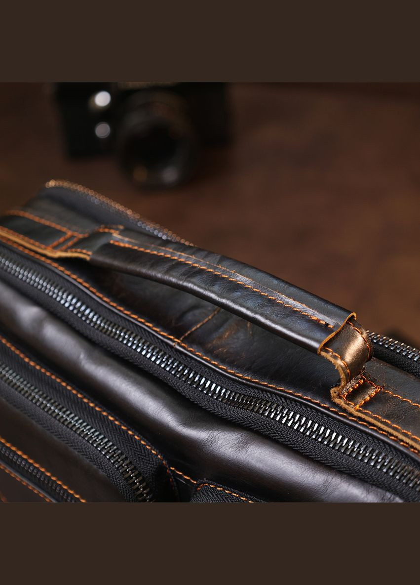 Шкіряна сумка крос боді чоловіча месенджер через плече чорна 20469 Vintage (329197923)