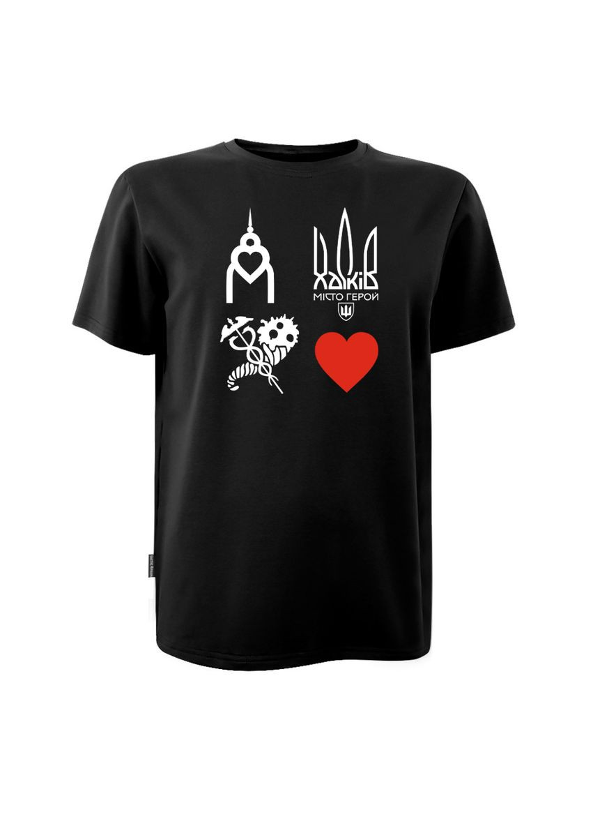 Футболка унісекс кулір чорна з принтом "Харків місто герой" (DTF) 4PROFI (347339324)