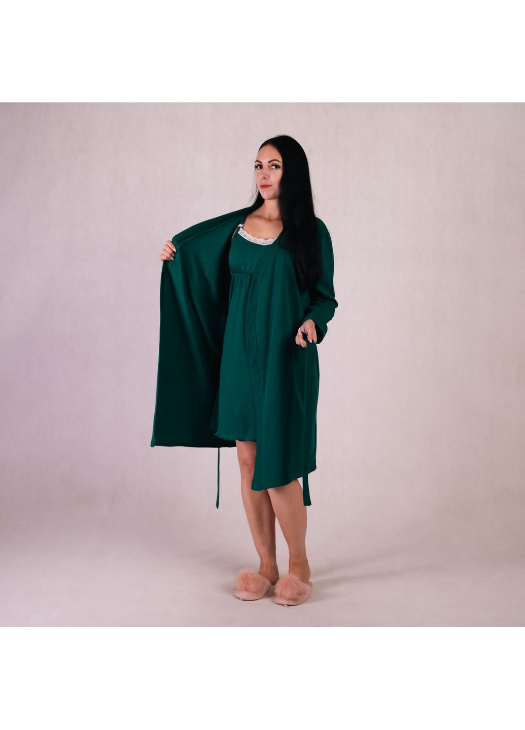 Комплект: утеплений халат та сорочка для вагітних з кліпсами для годування No Brand (360549723)