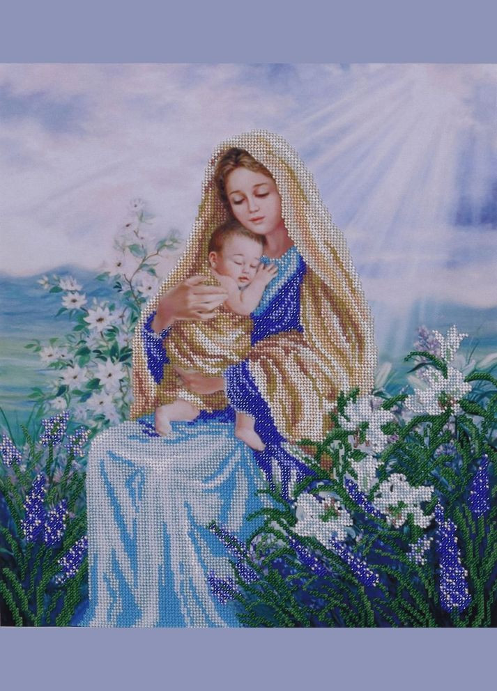 Набір для вишивання бісером "Мадонна з малюком" Ісус, бог, лілії часткова викладка 33x38 ВДВ (294613976)