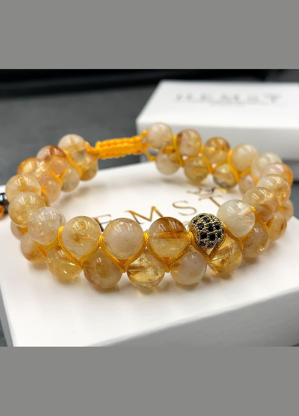 Подвійний плетений браслет із цитрину з кулею золотого кольору (80195) Hemst (334305621)