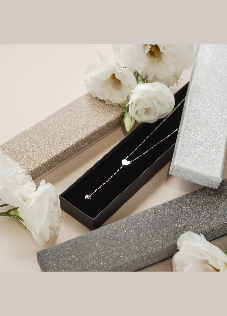 Срібне кольє з сердечком протяжка на тонкому ланцюжку без каміння Каштан (342334713)