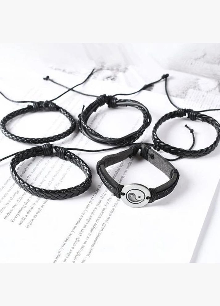 Набір плетених шкіряних чоловічих браслетів універсального розміру інь-янь (NR0518) No Brand (306559646)
