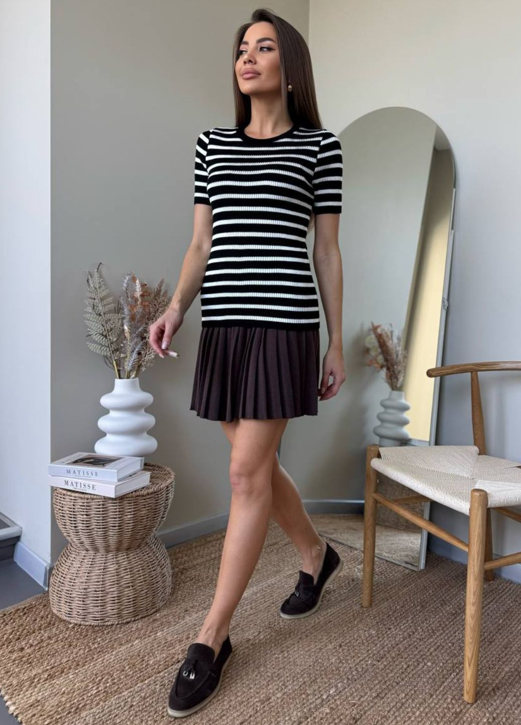 Базовая повседневная приталенная кофта в рубчик в полоску с короткими рукавами Allthings (330666684)